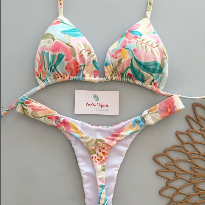 New 2025 Women's Fresh Floral Print Bikini Set Sexy Braided Rope Design European American Style Two Piece Swimsuit for Vacation_ecoleips.com