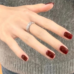 X207穿戴甲美甲甲片批發新年酒紅純色手工穿戴美甲貼片顯白指甲貼
