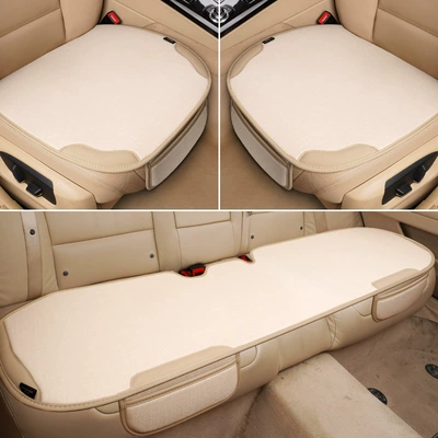seat cushion for all seasons, Seat cushion, seat cover - leather-and-linen-style-beige-three-piece-set