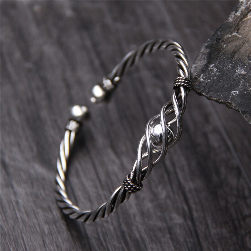 Antique Aura Design Handmade Silver Exquisite Bracelet Silver Plated Old Vintage Open Women's Twist Bracelet Antique Aura Design Handmade Silver Exquisite Bracelet Silver Plated Old Vintage Open Women's Twist Bracelet