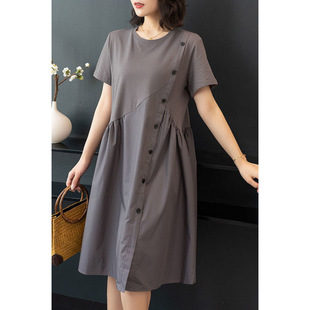 Covering Belly Pure Cotton Slimming Look Skirt Retro Loose Middle-Aged Plus Size Mother Dress Autumn Women 2025 New Summer