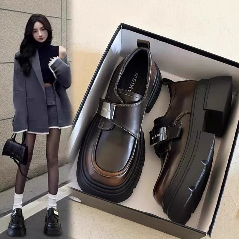 Туфли Lefu обувь женская 2025 новая осень-зима плюс бархат увеличить британский стиль маленькие кожаные туфли модная Мэри Джейн женская обувь