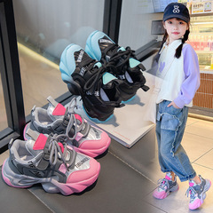 女童春秋2024新款兒童皮面運動鞋休閒老爹鞋學生中大童女孩跑步鞋