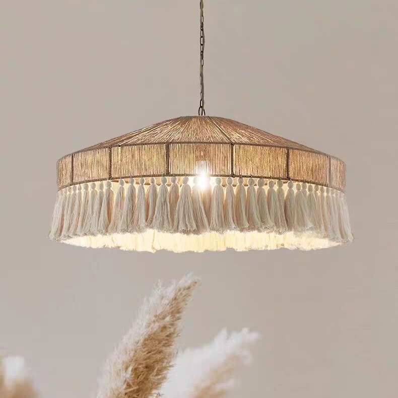 Bohemian vintage hemp rope tassel Chandelier Creative Cream style bedroom dining room lamp ceiling lamp silent style lamp