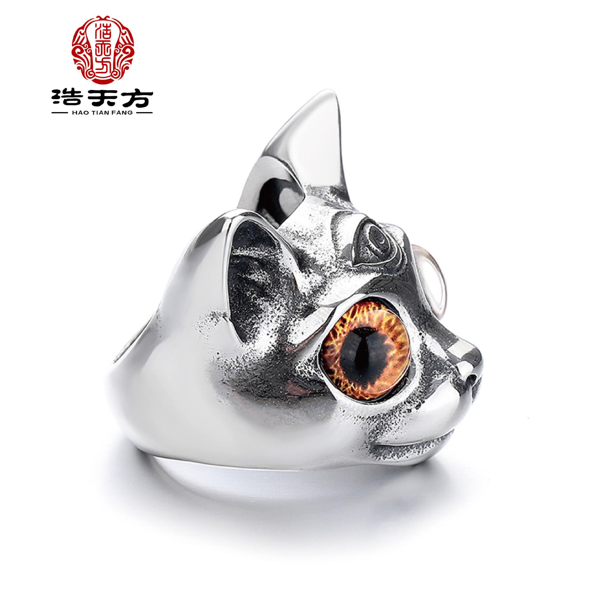 티타늄 강철 변색되지 않는 고양이 반지, HAIFENG COUNTY MEILONG TOWN 보석 고급 틈새 손으로 장식된 고양이 머리 반지