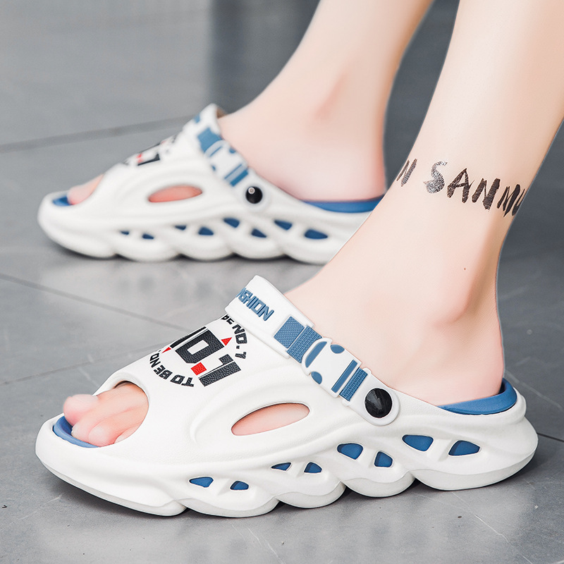 En nombre de las pantuflas de verano para hombres, nuevo estilo antideslizante, sensación de mierda, conducción, sandalias de doble uso, deportes y ocio, sandalias de playa de suela blanda