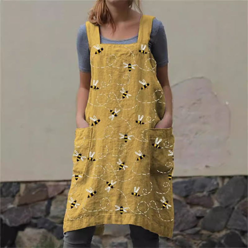 Hot-Selling New Cross-Border Amazon Women's Granny Dress Suspender Dress Pocket Dress 3D Digital Print Apron