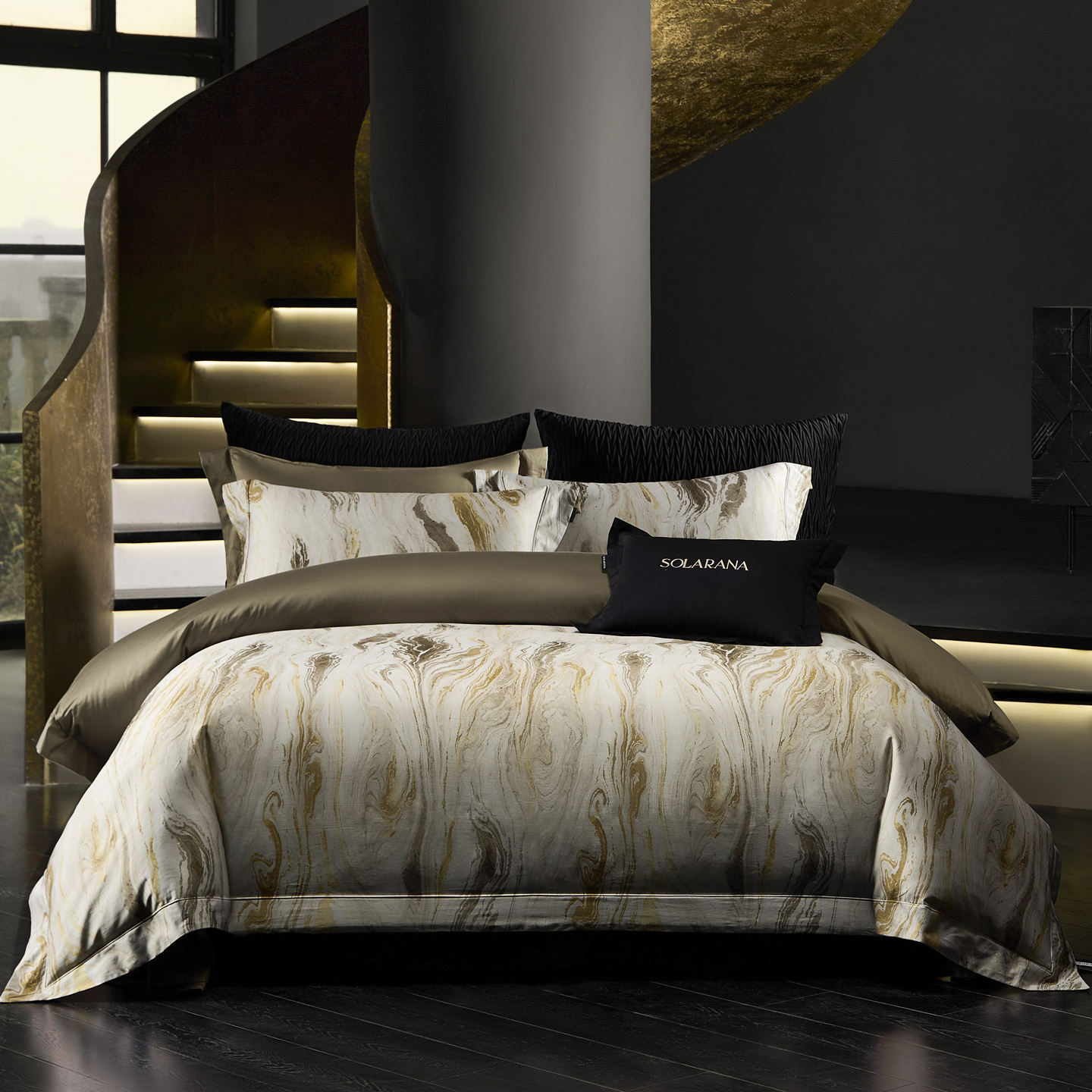 Elegante, luxuoso e discreto, conjunto de quatro peças para homem de negócios, estilo ilha, adequado para todas as estações, lençol de algodão puro de alta densidade._voghion.com