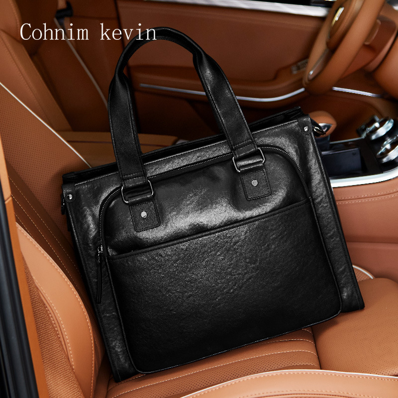 New First-Layer Cowhide Handbag Men's Shoulder Crossbody Bag Business 15inch Laptop Bag Briefcase Men's Bag