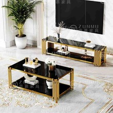 大理石电视柜茶几简约轻奢落地茶几电视柜组合茶几电视柜组合