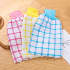 加厚搓澡搓背手套 彩色格子洗澡手套搓澡批發 浴室雙面格子洗澡巾