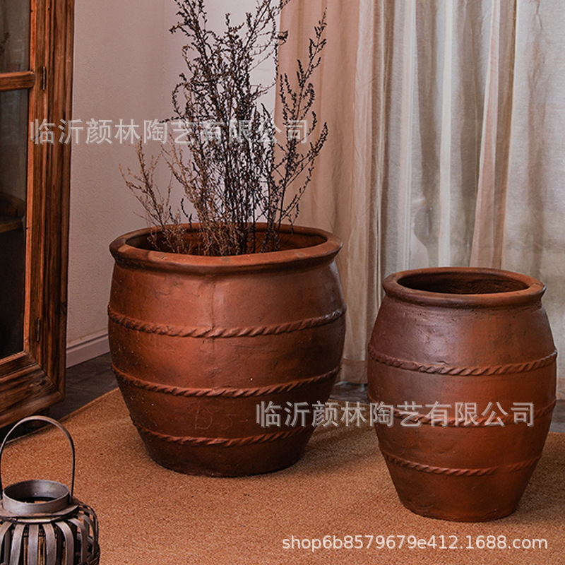 Cerámica de la terraza de Jiangxi, vasijas de cerámica, decoración residencial, vasijas de cerámica retro, vasijas de cerámica gruesa, paisajes de patio, vasijas grandes