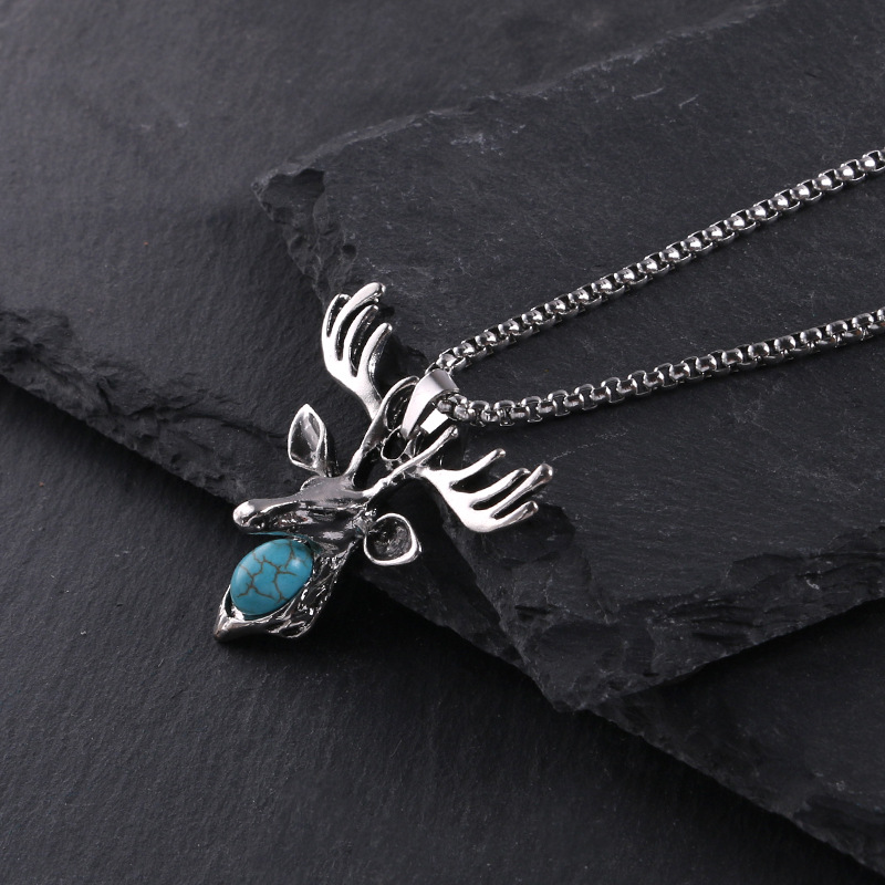 Collier pour homme coréen hip hop vintage pendentif tête de cerf pour hommes et femmes pendentif pour personnalité punk européenne et américaine bijoux en bois de cerf_voghion.com