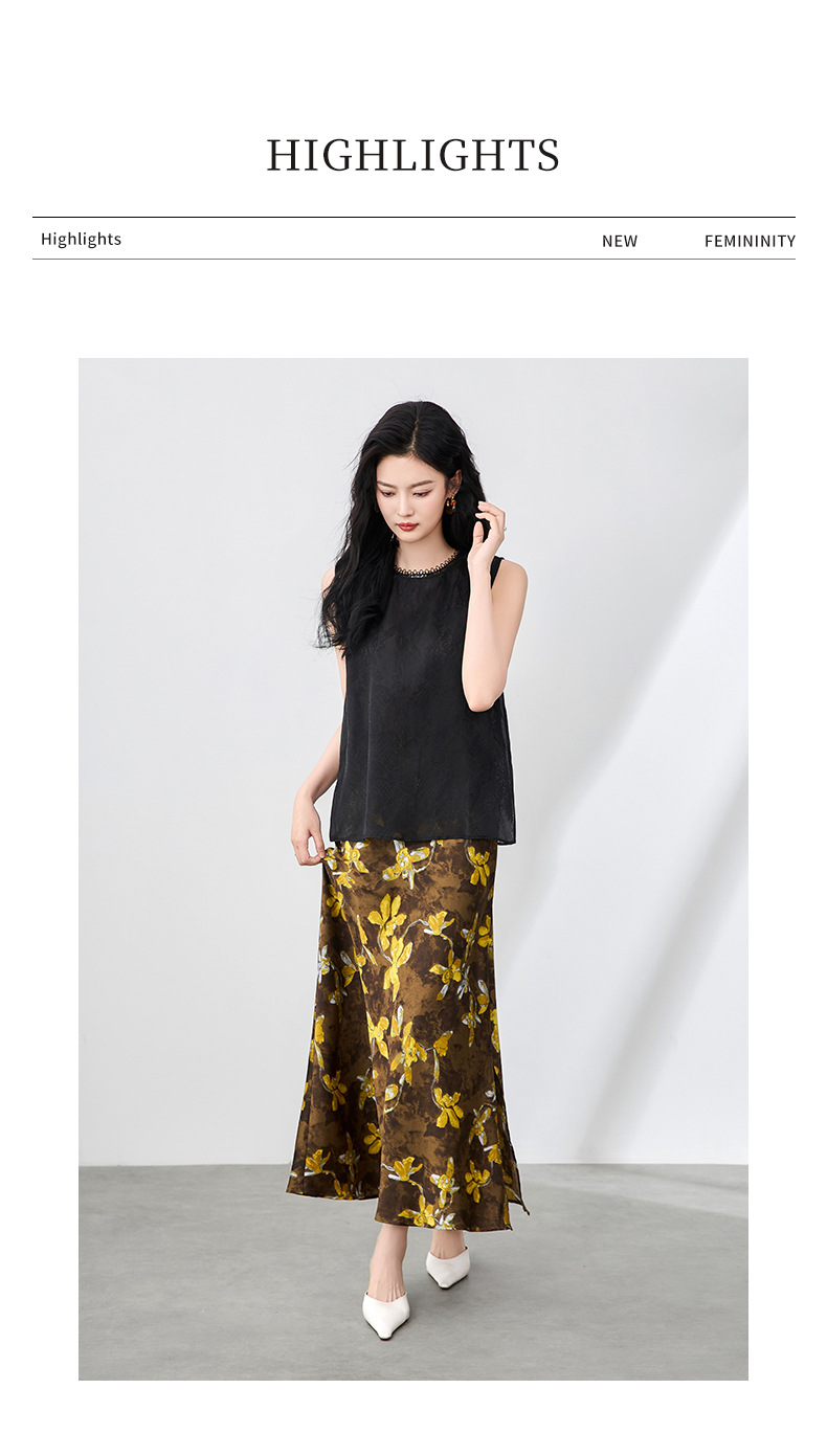 Áo hai dây organza ren cổ tròn phong cách thanh lịch mùa hè — Màu đen chi tiết 6