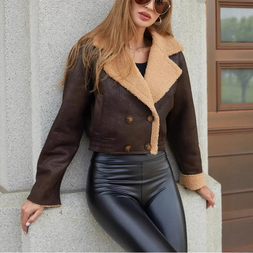 Cross-border European and American women's clothing autumn and winter new fur integrated fleece short jacket casual all-matching warm coat for women