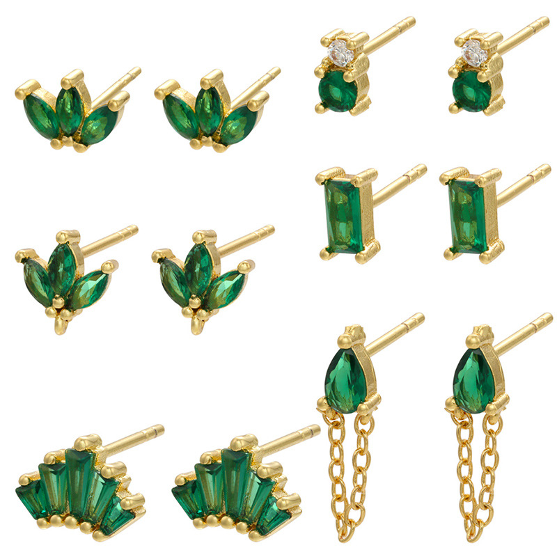 Rétro Géométrique Vert Pierres Précieuses Diamant Cuivre Boucles D'oreilles En Gros Nihaojewelry display picture 15