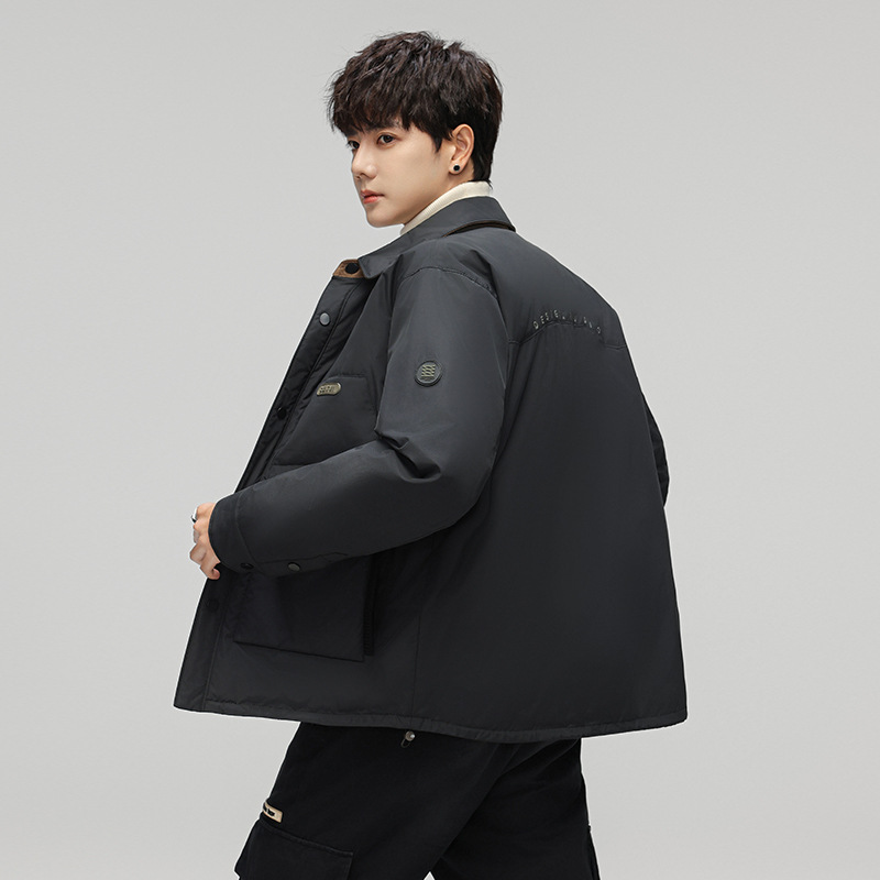 2024 lapel shirt collar down jacket men's coat warm casual top solid color youth winter clothing_voghion.com