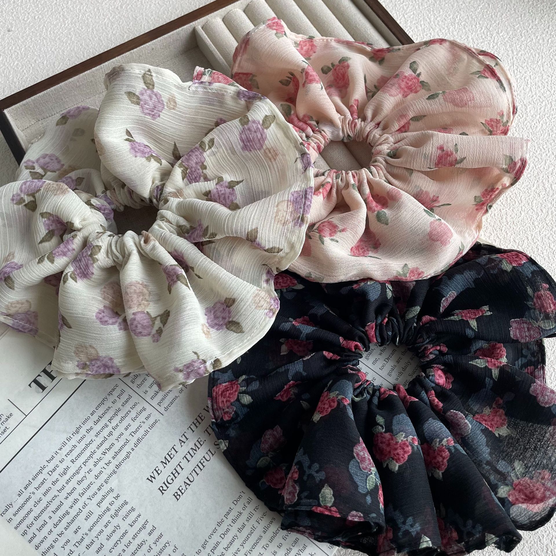 韩版刺绣碎花大肠发圈甜美时尚气质少女百搭皮筋丸子头发绳发饰女