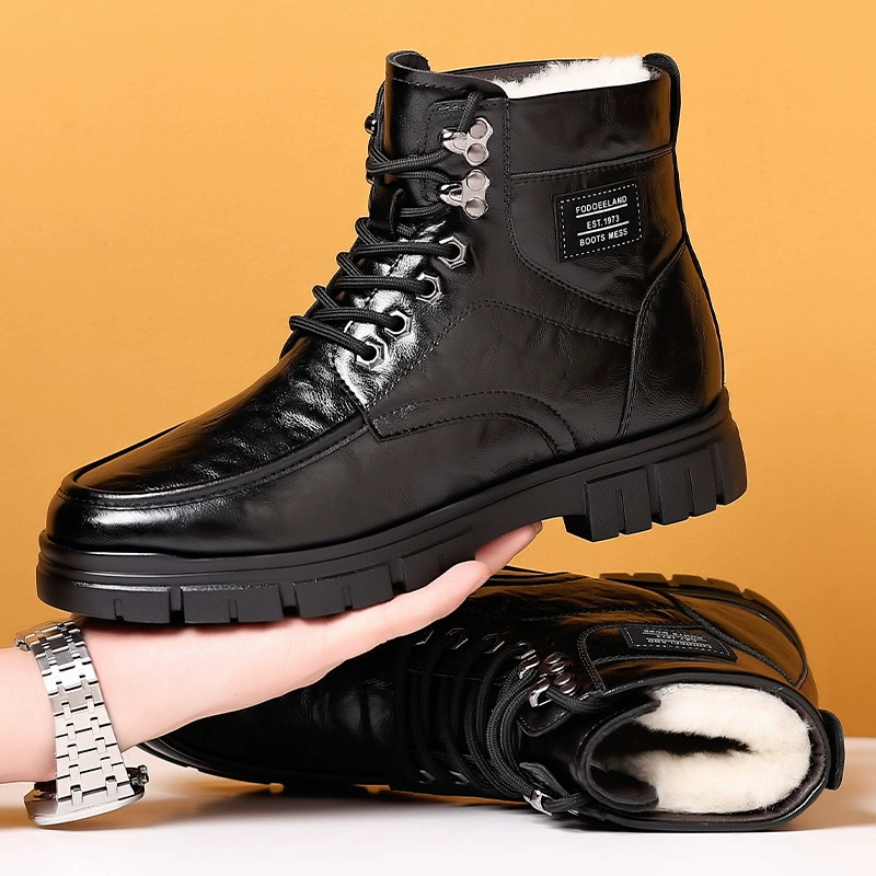 Мужская обувь зимой утолщена теплая хлопчатобумажная обувь мужская одежда повседневная нескользящая водонепроницаемая мягкая кожа хлопчатобумажная обувь высокая голова обувь