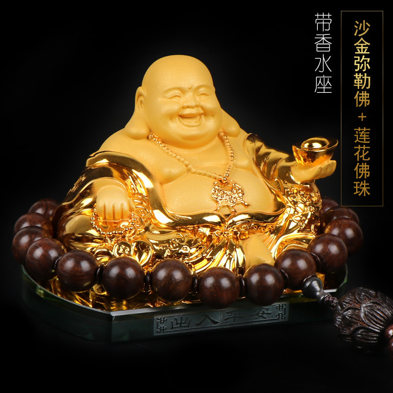 Car Ornament – Qìchē Car ornaments - gold-sand-maitreya-buddha-perfume-base-lotus-prayer-beads-limited-price-178-yuan