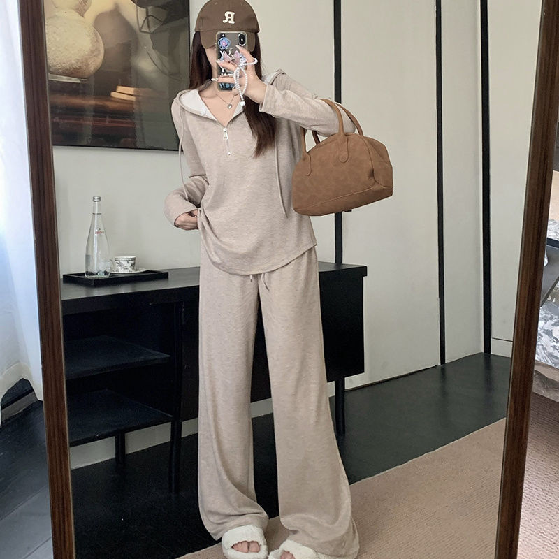 休闲运动服套装女秋新款慵懒风宽松显瘦连帽卫衣时尚阔腿裤两件套|undefined