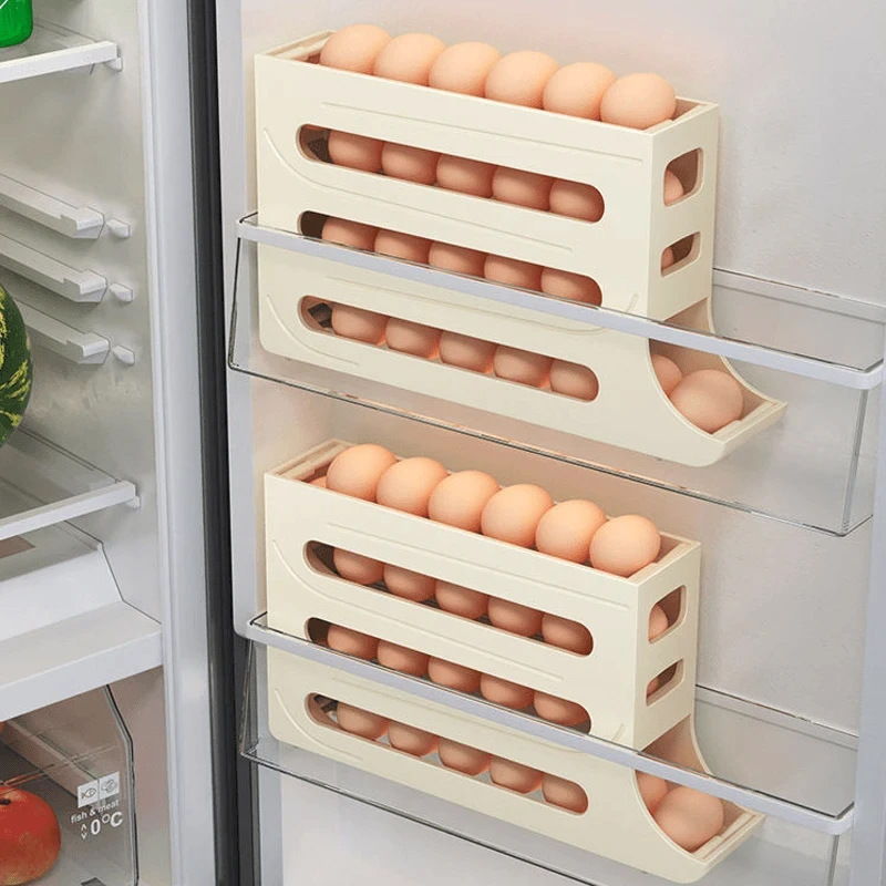 Caja de almacenamiento de huevos rodante, caja de almacenamiento de huevos con puerta lateral para refrigerador, soporte de huevos para caja de preservación especial para organizar artefactos mágicos
