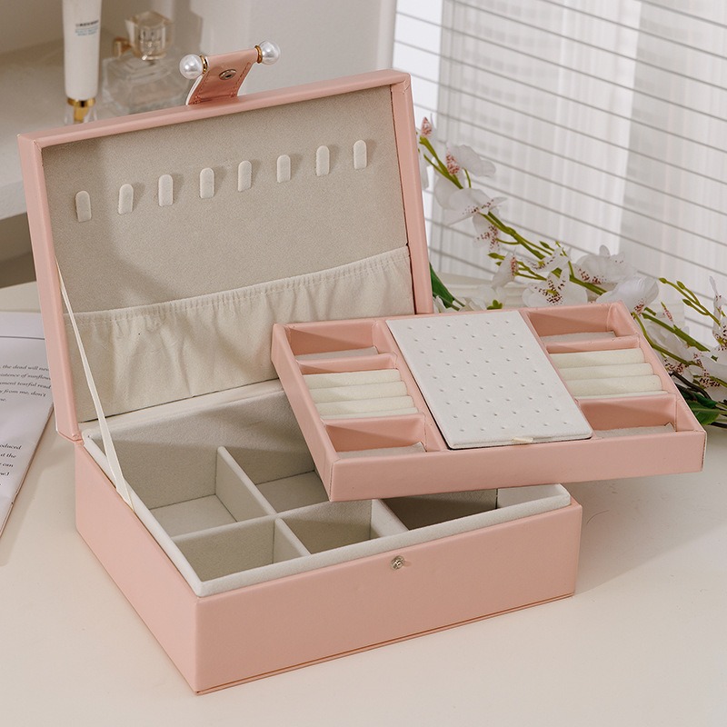 Transfronterizos de doble capa PU de gran capacidad pendientes caja de joyas anillo pendientes collar caja de joyas caja de joyas al por mayor image 9
