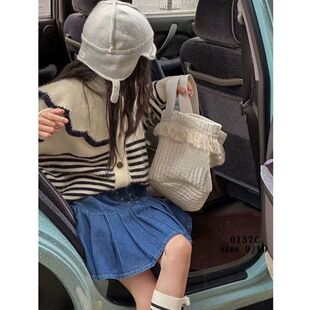 Baby South Korea Knitted Cardigan New Loose Lazy Top Knitted Sweet Girl Ruffled Doll Collar Baby Girl Outer