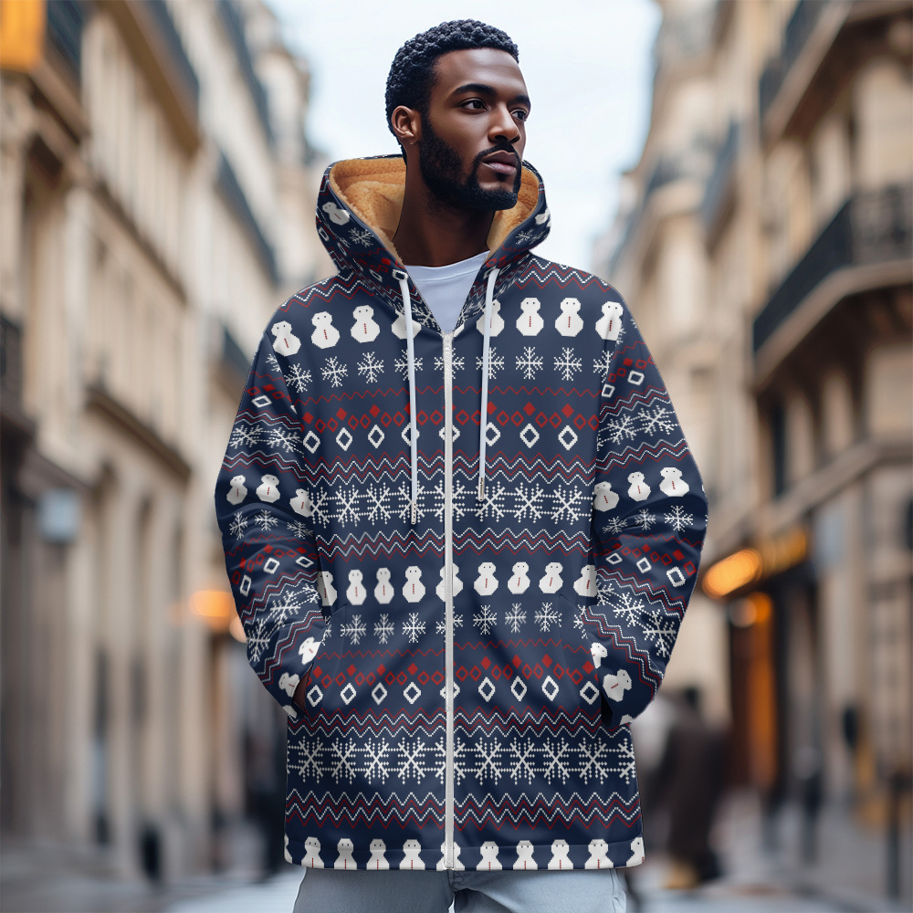 Neue britische Baumwolljacke mit plüschiger, bequemer, trendiger, lässiger Reißverschlusstasche und 3D-bedrucktem Kapuzenoutfit für Männer_voghion.com