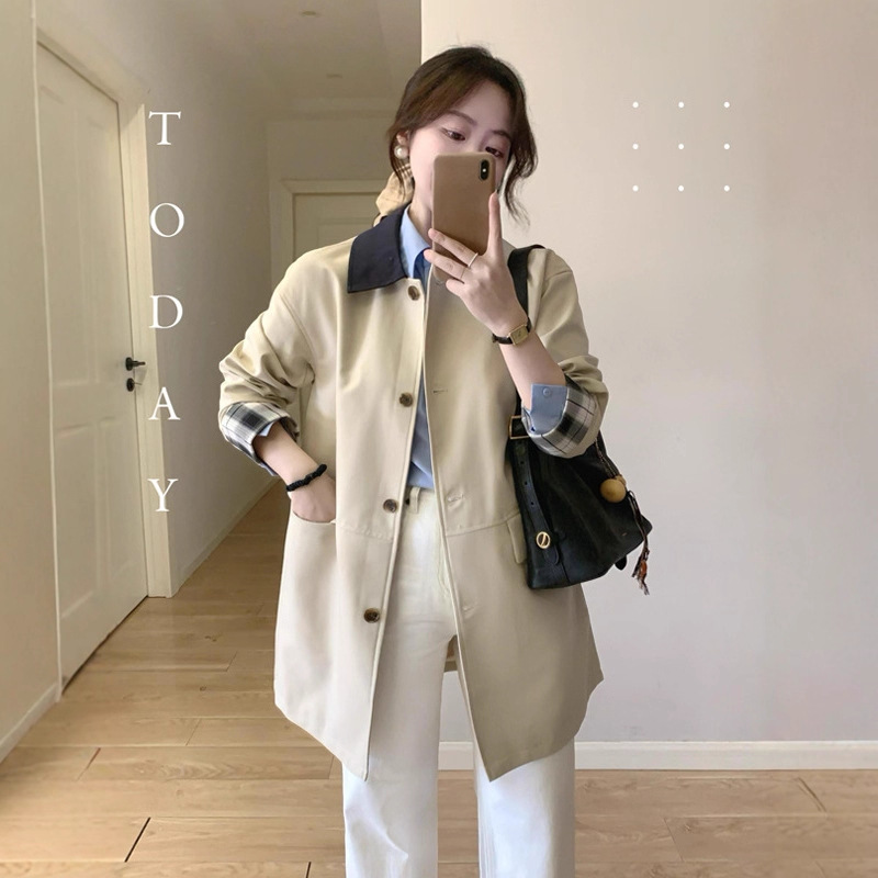 Khaki Short Trench Coat for Women 2025 Spring and Autumn New Popular Style Petite Korean High-End Japanese Casual