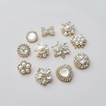 新款韩版花型花盘钻扣合金珍珠水钻钻扣 DIY头饰配件发饰花盘材料