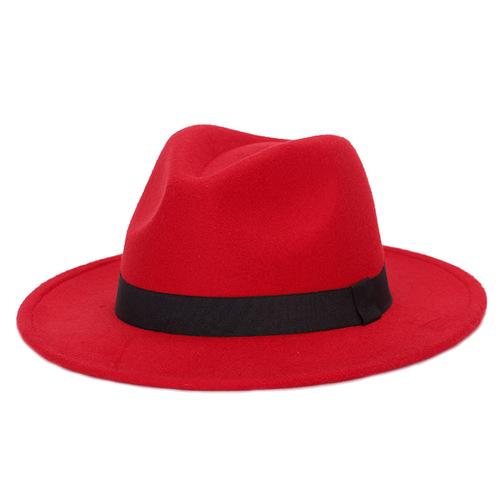 European and American style spring and autumn winter felt flat brimmed hat, British retro wool felt top hat, unisex outdoor Panama jazz hat