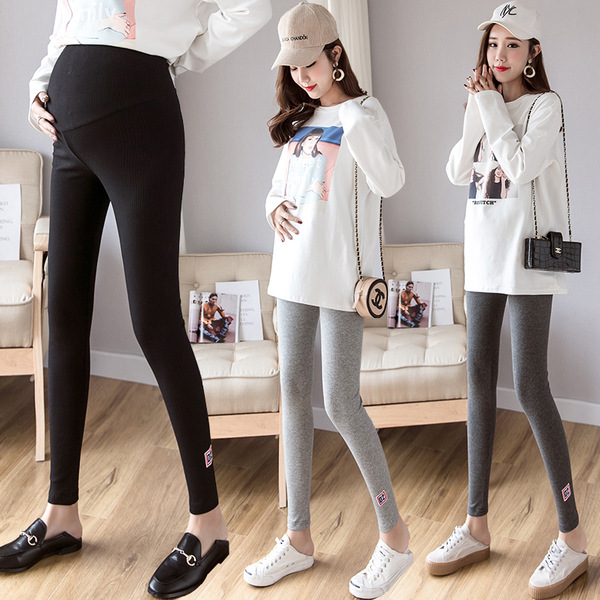 In-Stock Maternity Embroidered Slim-Fit Outerwear Belly Support Non-Tightening Spring and Autumn Leggings Maternity Pants 9/10 Length Pants