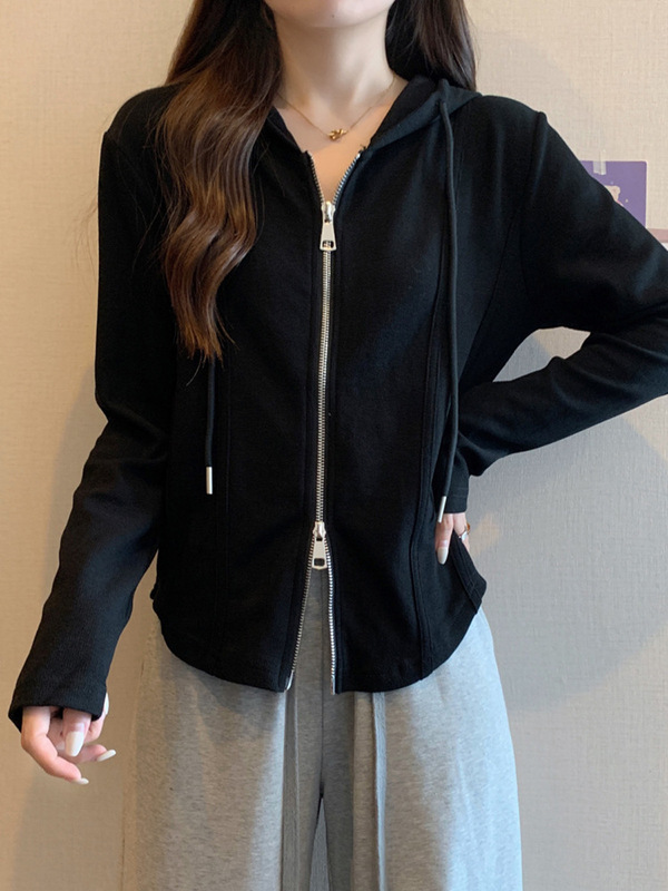 拉夏贝尔连帽拉链卫衣外套女春秋2025年新款大码胖mm打底鱼骨上衣|undefined