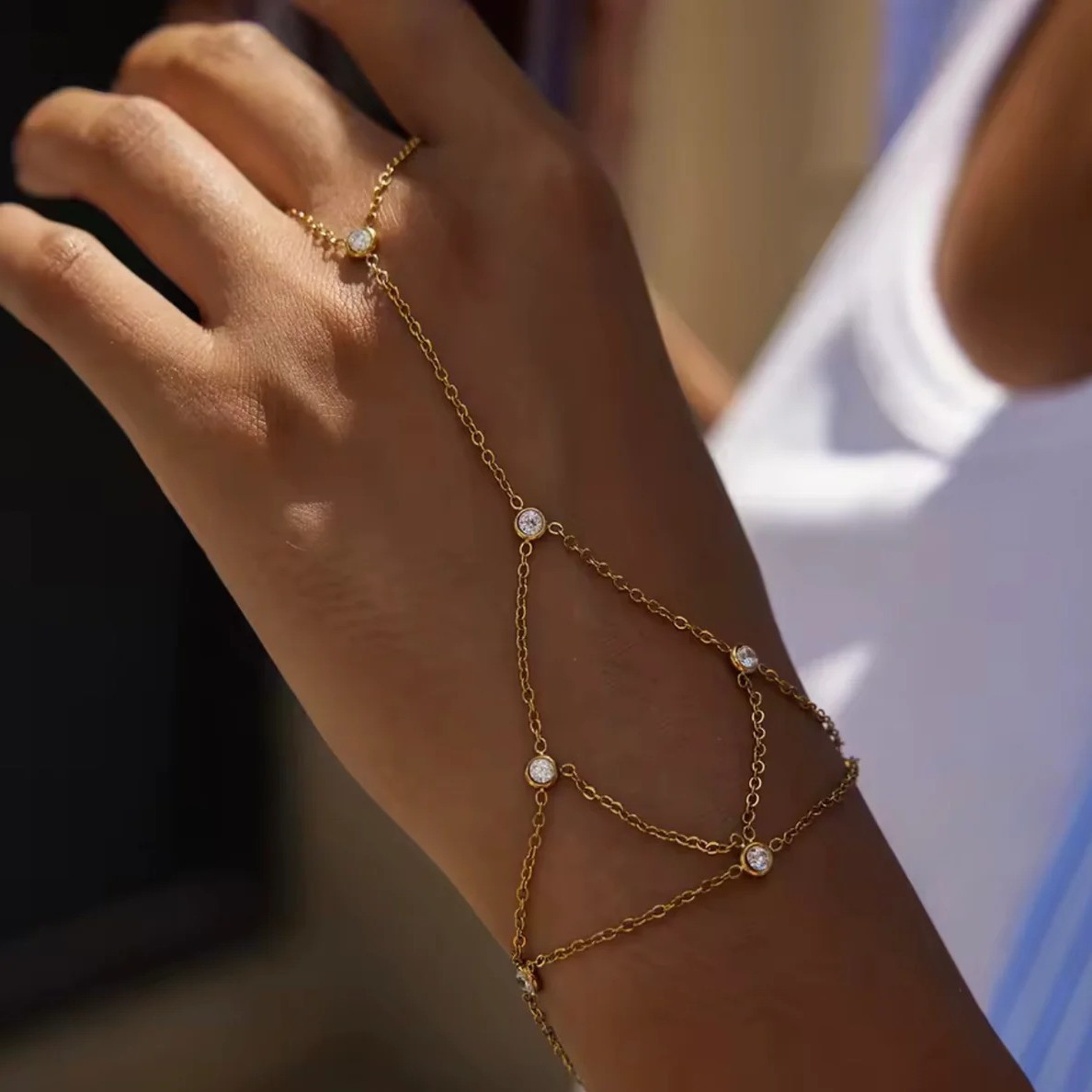 跨境新品链条网格连指手链欧美时尚舞会派对手链配饰bracelet