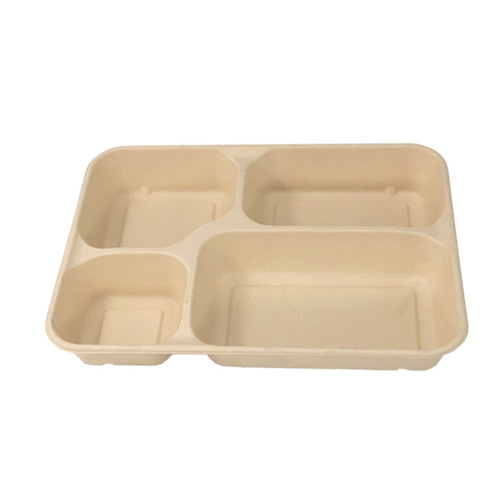 Disposable dinner plate tray with four compartments and three compartments pulp takeout packaging compartments disposable degradable lunch box lunch box