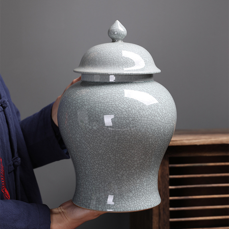 Ge kiln large-size 3-jin vintage general jar, Chinese-style tea canister, ceramic airtight container, storage jar, decorative ornament