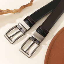 跨境旋转针扣男士商务皮带真皮软皮带双面休闲百搭精致感腰带批发