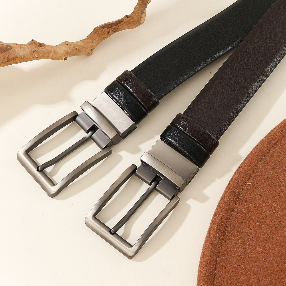Cross-Border Rotating Pin Buckle Men's Business Belt Soft Leather Belt Double-Sided Casual Versatile Exquisite Belt Wholesale