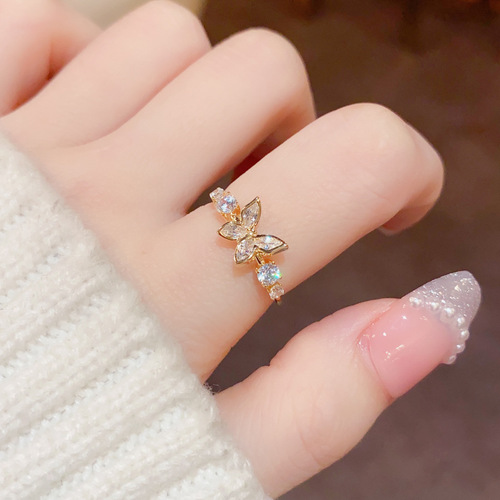 Sweet and Versatile Diamond-Encrusted Butterfly Ring for Women - Light Luxury, Unique Design, Exquisite Finger Ring, Super Fairy Hand Accessory