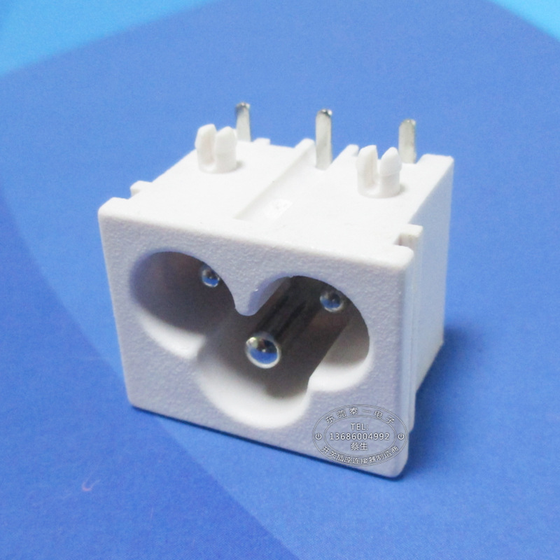 卡槽式白色可调C6三芯电源母座23*18梅花尾适配器AC电源插座LH-6