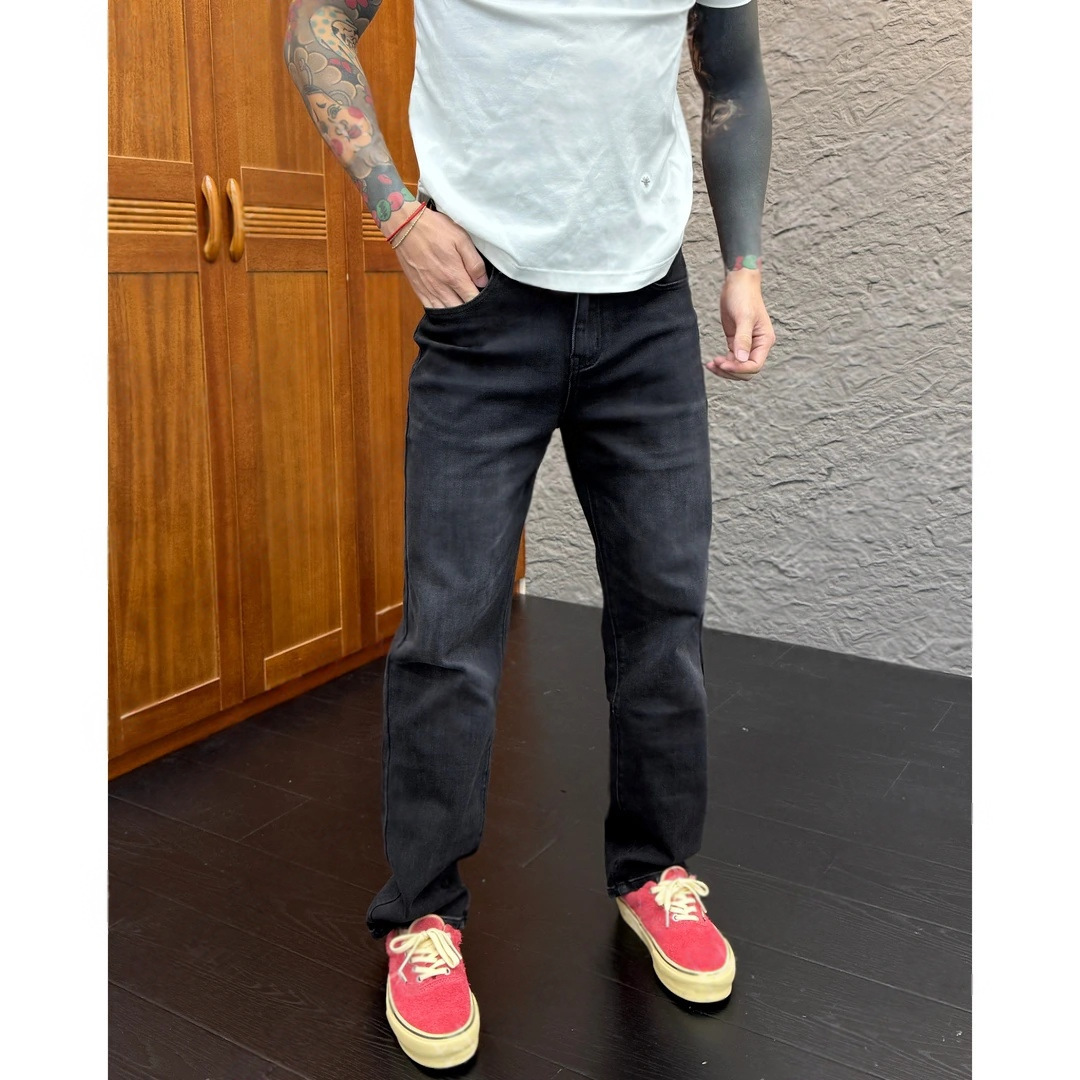 Men's Early Autumn Fashionable Casual Straight Leg Jeans mid Waist Clean Line Slightly Elastic Trendy High End Blue Jeans_mkmklike.com