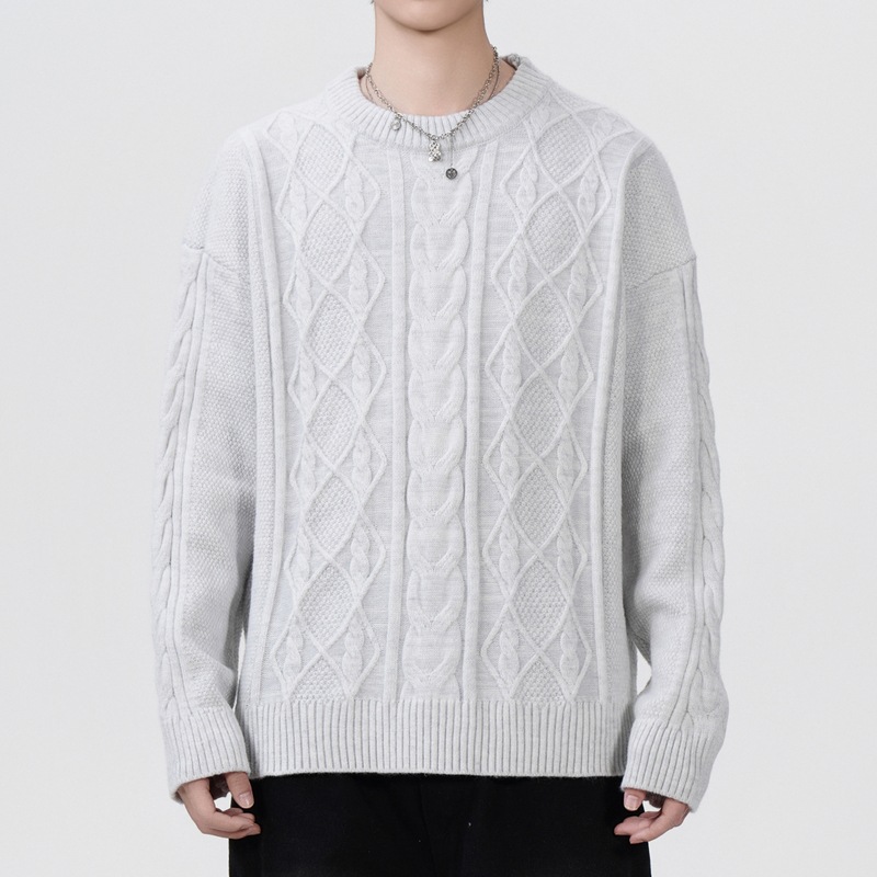 Maglione oversize morbido da uomo in maglia - Pullover girocollo ampio con dettaglio distintivo vintage, traspirante e lavabile in lavatrice_voghion.com