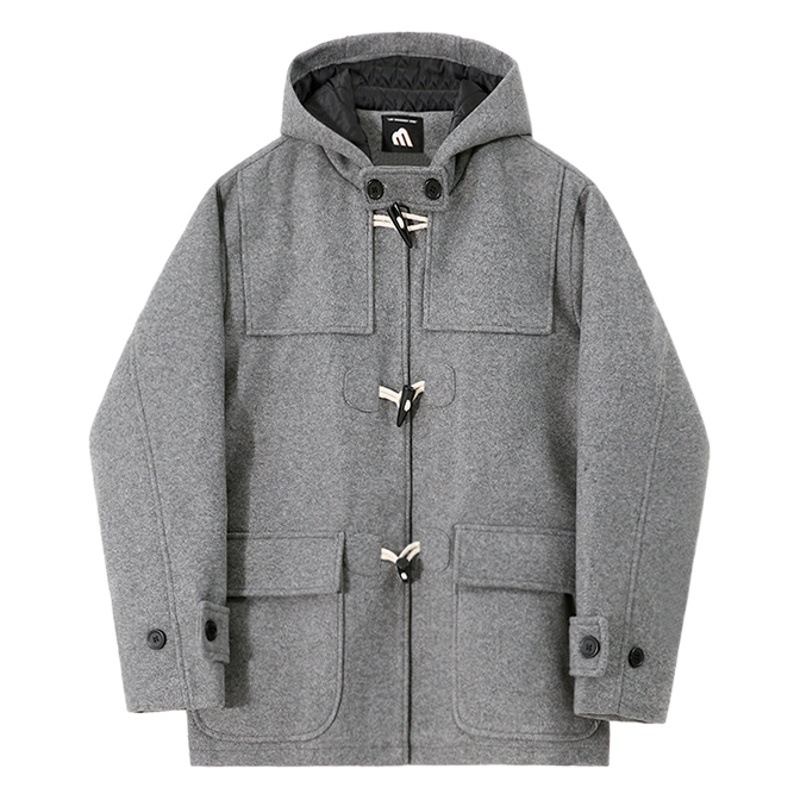 MYQ con capucha abrigo de lana de los hombres otoño e invierno cálido abrigo de algodón acolchado estilo coreano cuerno suelto hebilla abrigo de lana corto