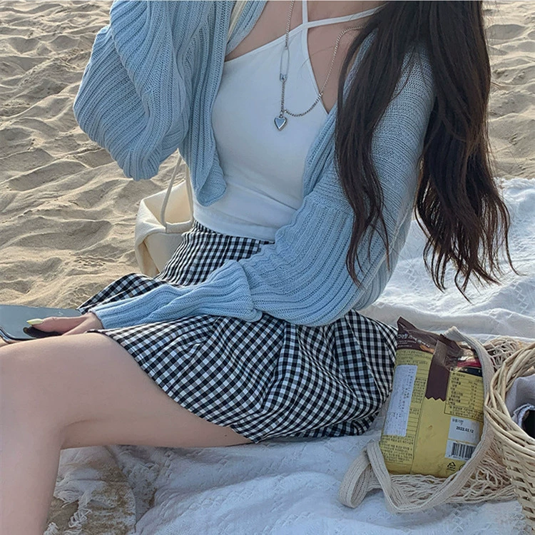 Knitted cardigan, spring jacket, thin cloak, short long-sleeve, lifting effect