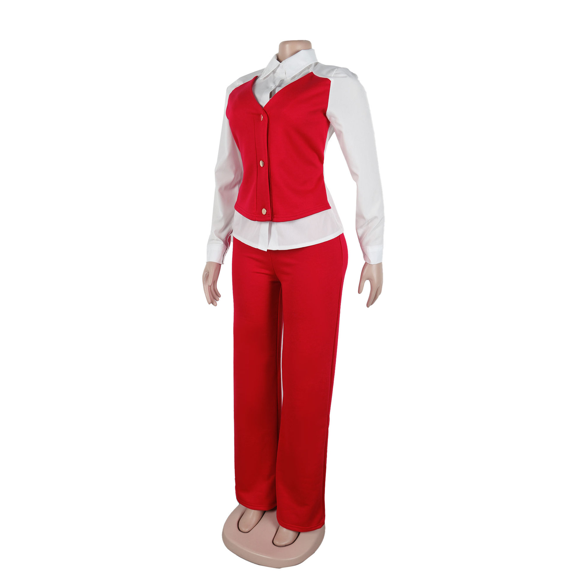 Faux Two Pieces Shirts Vest Stitching Sweater Pants Two Piece Set 5 Faux Two Pieces Shirts Vest Stitching Sweater Pants Two Piece Set