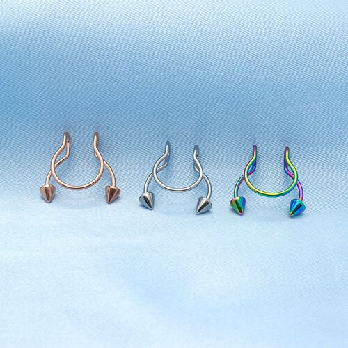 Source factory new multi-color pointed cone antler nose clip stainless steel fake piercing nose clip nose jewelry jewelry wholesale
