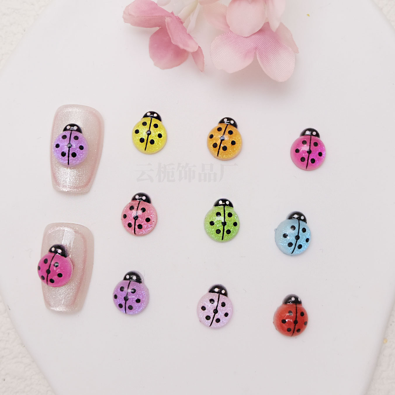 跨境热销七星瓢虫美甲饰品可爱迷你昆虫树脂卡通配件diy指甲装饰