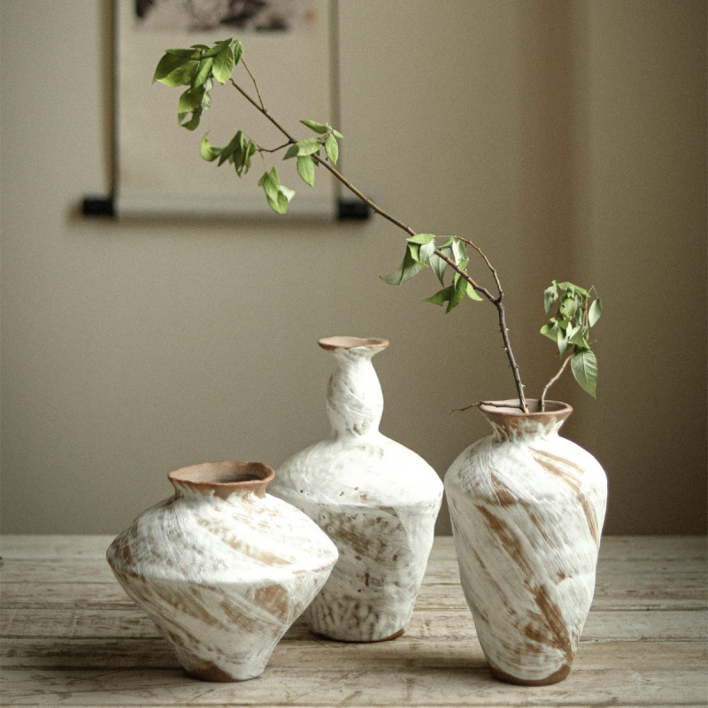 Japanese Zen-Style Ceramic Vase for Living Room, Tea Room, Study, Flower Arrangement Vessel, Wabi-Sabi Style, Handmade Vintage Rustic Pottery, Homestay Decoration