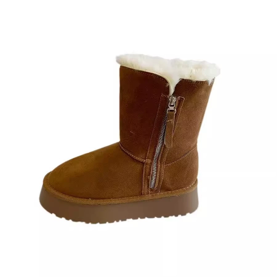 Keep warm universal boots platform, winter shoes with zipper, mid-length